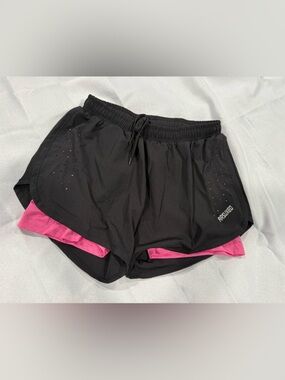 Arsuxeo Women’s 2-in-1 Black Athletic Shorts with Pink Liner